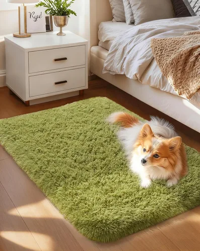 Miniatura 18 de Ophanie Alfombra Verde de Césped, Alfombras de Área para Dormitorio, Alfombra Shag Esponjosa de 4x6 pies, Suave Peluda Afelpada Linda para Niños 7