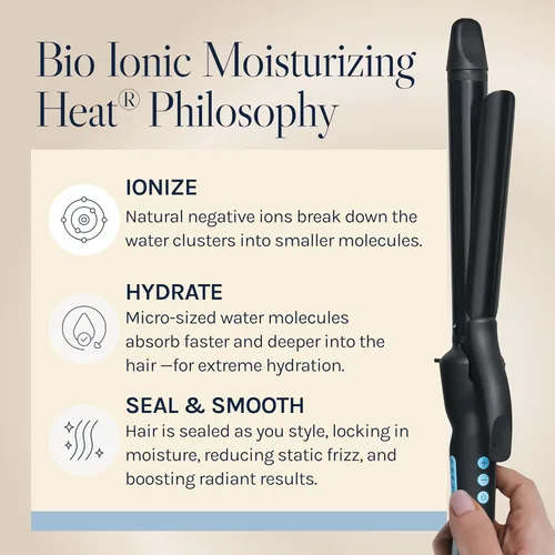 Miniatura 8 de Bio Ionic Rizador de Cilindro Largo, Rizador de Pelo con Tecnología de Calor Húmedo y NanoIónico MX, Varita Rizador Versátil Negro