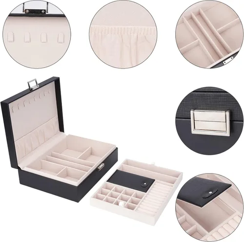 Miniatura 3 de ATAIMEISEN Organizador de caja de joyas, cajas de almacenamiento de joyas de viaje, soportes para collares, bandeja de exhibición, estuche