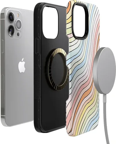 Miniatura 7 de Casely Funda para iPhone 13 Pro Ride The Wave Forro de arcoíris pastel Diseño protector audaz Compatible con MagSafe