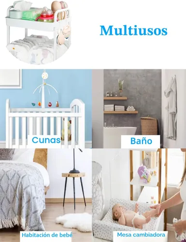 Miniatura 5 de Volnamal Organizador de pañales para bebé, organizador de pañales de plástico para artículos esenciales de guardería, carrito móvil para cambiador