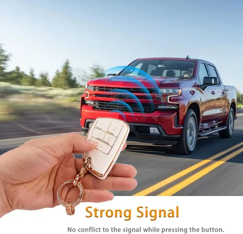 Miniatura 4 de EKALA Funda para llavero GMC con llavero brillante, 5 botones, carcasa de llave de TPU suave brillante dorado blanco compatible con GMC sierra 1500