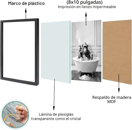 Miniatura 2 de Arte de pared enmarcado para decoración de baño, chimpancé en la bañera, arte de pared en blanco y negro, divertidos letreros de decoración de pared