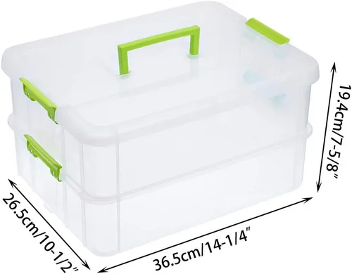 Miniatura 3 de BTSKY - Caja de almacenamiento de 2 capas para apilar y transportar, caja de almacenamiento de plástico multiuso y portátil con asas, caja Verde
