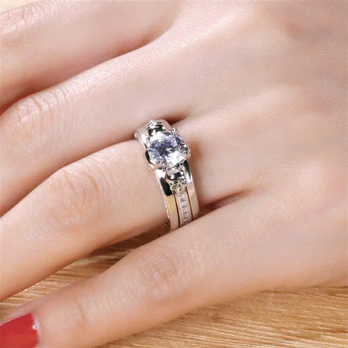 Miniatura 2 de Jeulia Juego de anillos de boda intercambiables de 2.5 quilates para mujer, anillos de plata de ley 925, anillos de compromiso de circonita cúbica