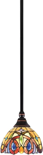 Miniatura 212 de Toltec Lighting Tallo Colgado Mini colgante, acabado de cobre negro, 3.5" cuadrado humo burbuja vidrio