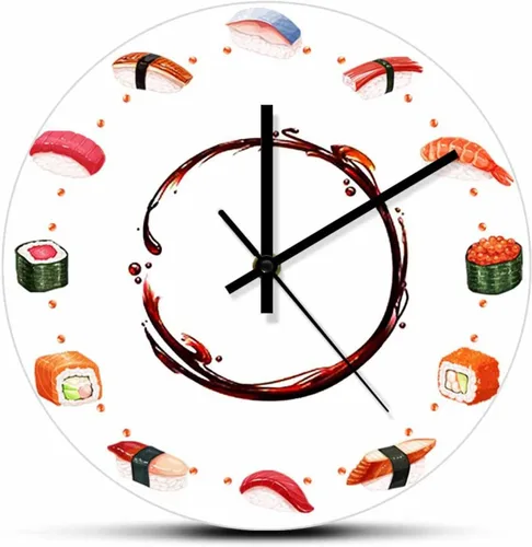 Reloj de pared redondo de 12 pulgadas, estilo japonés, tipo sushi, reloj de pared decorativo para cocina, comedor, restaurante japonés, Nigiri,