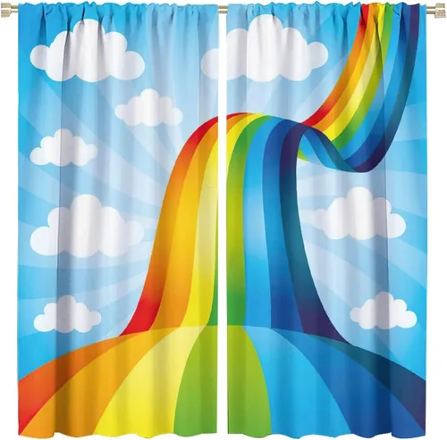 Miniatura 72 de Cortinas opacas abstractas de arco iris, pintura de color arcoíris con gotas, diseño gráfico creativo con bolsillo para barra, para sala de estar
