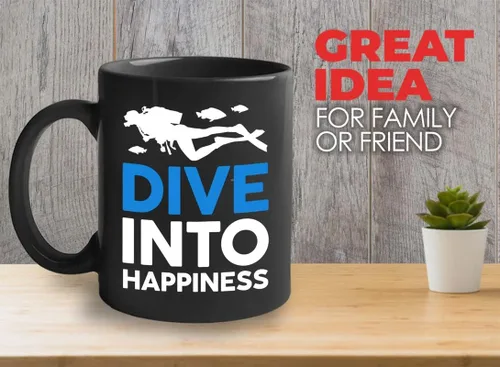 Taza de café de buceo de 11 onzas, color negro, sumerge en la felicidad, actividades de respiración subacuática, pasatiempos, natación, ascenso,