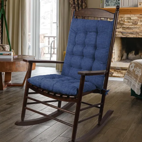 Miniatura 10 de ELFJOY Cojín extragrande para silla mecedora, de lino grueso, para respaldo y asiento, juego de 2 piezas con lazos