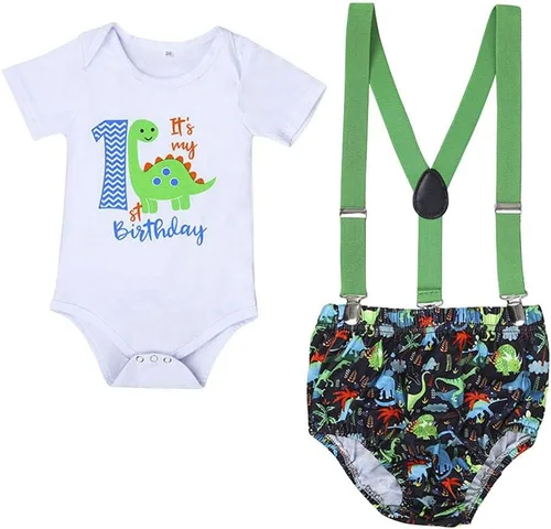 Miniatura 7 de IDOPIP Traje formal para bebé niño para el primer cumpleaños de Cake Smash con corbatín y tirantes y pantalones cortos para sesión de fotos