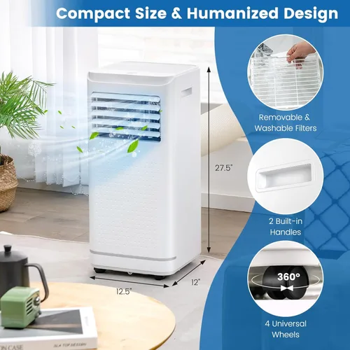Miniatura 7 de KOTEK Aire acondicionado portátil para habitación de hasta 250 pies cuadrados, unidad de CA 3 en 1 de 8000 BTU para dormitorio con Blanco-8000BTU