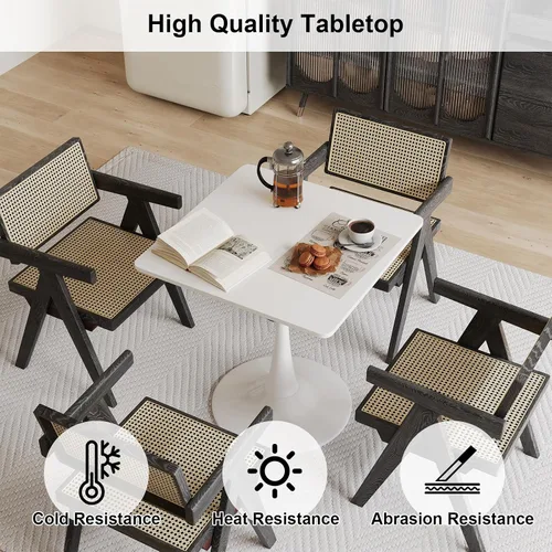 Miniatura 8 de Mesa cuadrada blanca de tulipanes para 2 personas, mesa de comedor pequeña de 24 pulgadas con base de pedestal de metal para cocina, mesa moderna