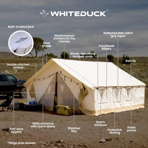 Miniatura 5 de WHITEDUCK Alpha - Tienda de campaña de pared de lona impermeable para 4 estaciones, para acampar y cazar, con marco de aluminio resistente y suelo