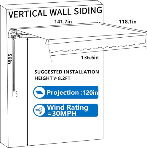 Miniatura 3 de VEIKOU Toldo retráctil para patio de 10 x 12 pies, toldos para patio con toldo ajustable, toldo manual, toldo para ventana, refugio para puerta