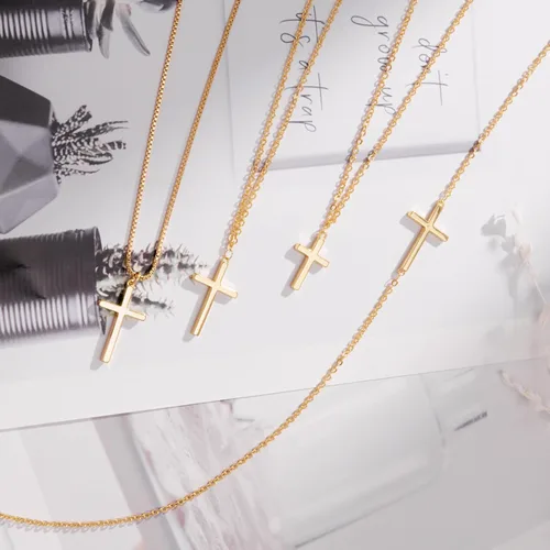 Miniatura 14 de Collar de cruz para mujeres y niñas, delicado chapado en oro de 14 quilates, gargantilla con dije de cruz que no se deslustra, impermeable, moderno