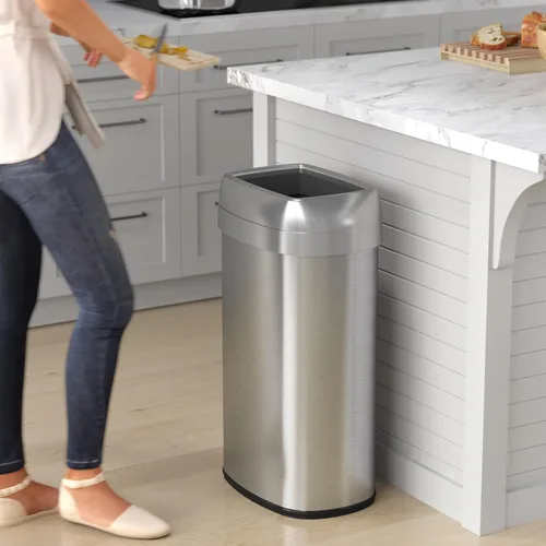 Miniatura 2 de iTouchless Bote de basura ovalado de 16 galones con tapa abierta y cubo de reciclaje con filtros de olor duales AbsorbX, ahorro de espacio, gran