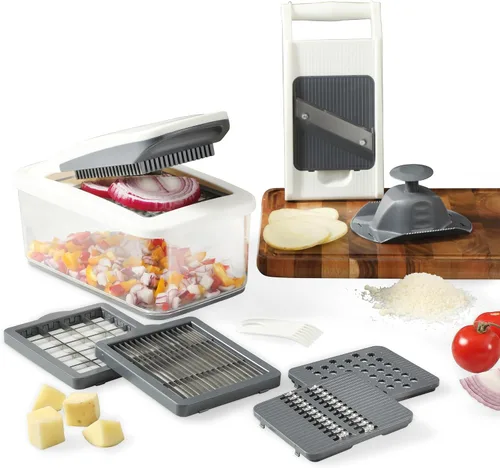 Miniatura 7 de Calphalon Picadora de verduras con recipiente, 3 cuchillas con 1 picadora y 1 mandolina, picadora de alimentos 5 en 1 con cuchillas de acero