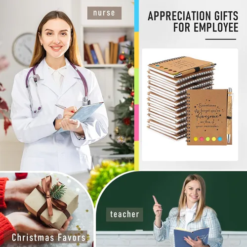 Miniatura 6 de Chuangdi 20 juegos de regalos de fin de año para profesores, cuaderno inspirador con bloc de notas adhesivas, bolígrafo de bambú, regalos