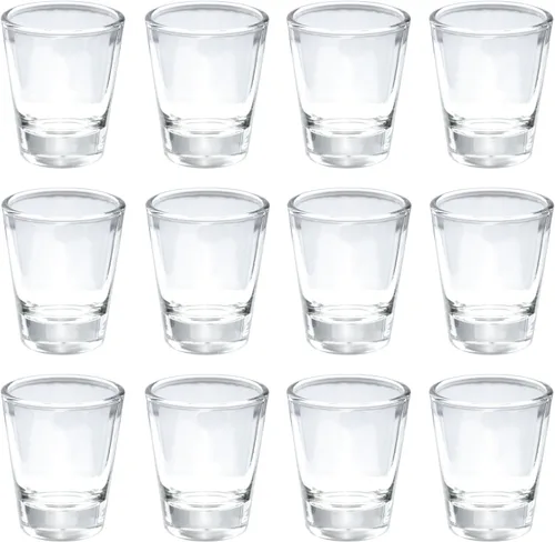 Thirsty Rhino Karan, vaso de chupito redondo de 1.5 onzas con base pesada, vidrio transparente, juego de 12