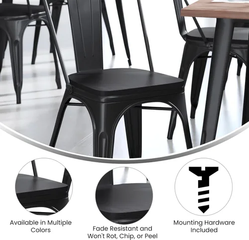 Miniatura 4 de BizChair Juego de 4 asientos de madera de poliresina, poliestireno negro, bordes redondeados para mayor comodidad, para sillas y taburetes de metal