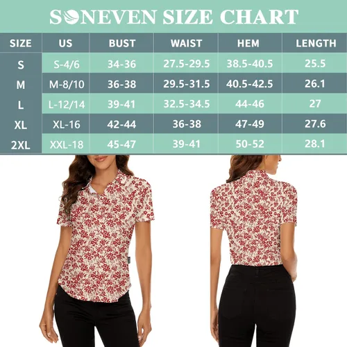 Miniatura 7 de Soneven Camisa polo de manga cortasin mangas para mujer, cuello en V, con botones