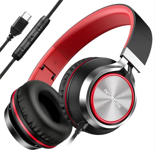 Miniatura 12 de INFURTURE - Auriculares USB C con micrófono, control de volumen, cable sin enredos, auriculares tipo C con cable, plegables y ligeros para iPhone