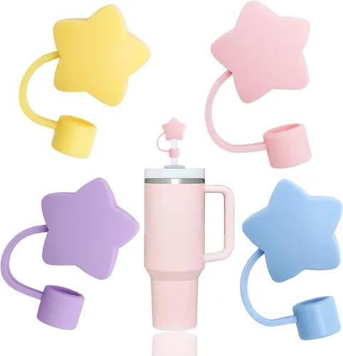 Miniatura 23 de 6 fundas de paja con diseño de flores bonitas compatibles con vasos Stanley de 30 y 40 onzas, tapas reutilizables de silicona para popotes, 18-6