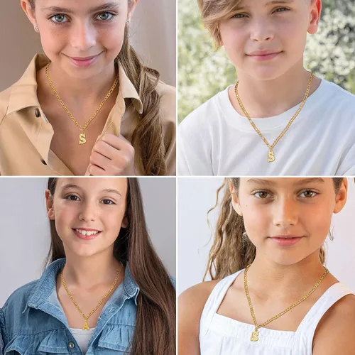 Miniatura 3 de FOCALOOK Collares de letra inicial de oro para hombres, adolescentes y niños, chapado en oro de 18 quilates, cadena de letra inicial A-Z, 16 pulgadas