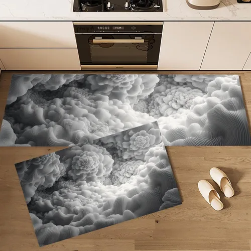 Miniatura 4 de Kitchen Mats for Floor 2 Piece Set 3D Abstract Cloud Sea Non Slip Kitchen Rugs Washable Retro Geometric Space Floor Mats Charcoal Gray Area Rug