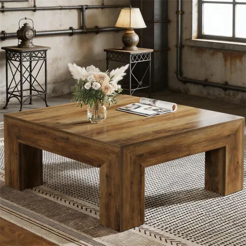 Mesa de centro de madera, 39.37 pulgadas, cuadrada de mediados de siglo, mesa central de madera moderna de madera de fibropanel de densidad media,