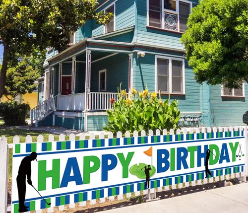 Miniatura 3 de Cartel grande de golf de feliz cumpleaños, suministros y decoraciones para fiestas temáticas para hombres, niños, adultos, niños, decoración