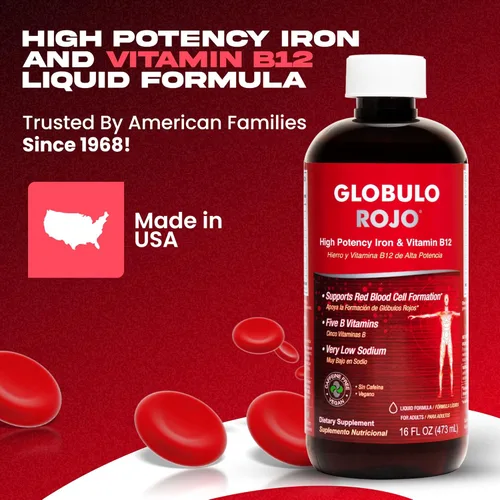 Miniatura 2 de DLC Laboratories Globulo Rojo, Suplemento de Hierro y Vitamina B12 para ayudar a la formación de glóbulos rojos, Fortalecido con Tiamina