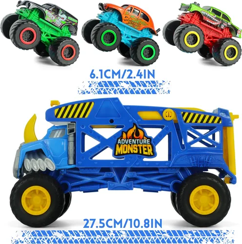 Miniatura 4 de Monster Trucks Hauler Rhino con 3 mini camiones y lanzamiento de súper rampa, regalo para niños a partir de 3 años