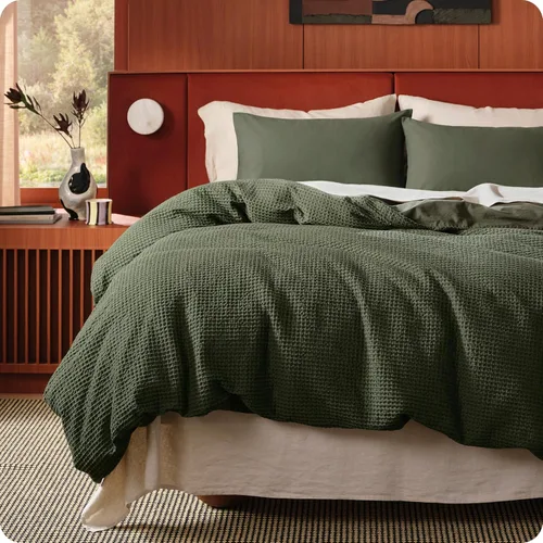 Miniatura 41 de Bedsure - Funda de edredón de algodón tamaño King - 100% algodón de tejido gofre color verde bosque, juego de ropa de cama GentleSoft™ transpirable
