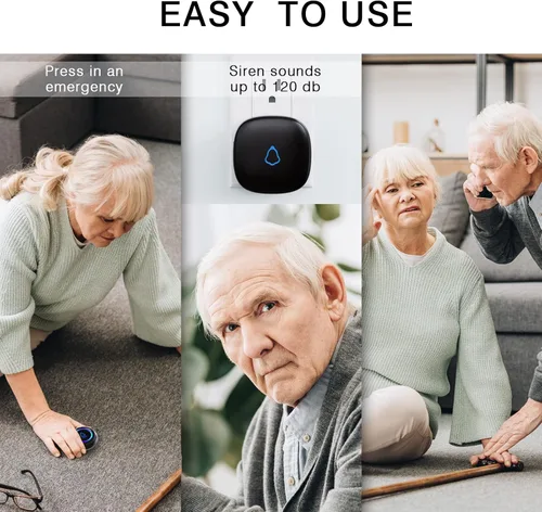 Miniatura 3 de Localizador de cuidador, botón de llamada inalámbrico para personas mayores/ancianos en casa, 1 botón SOS + 1 receptor sistema de alerta médica