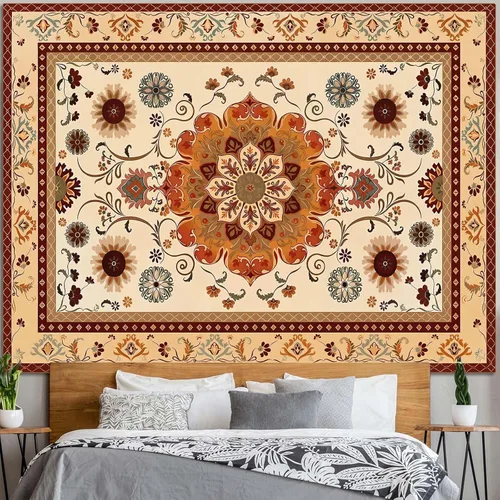 Miniatura 8 de Fowocu Boho Floral Tapestry Wall Hanging Hippie Indian Bohemian Mandala Tapestry Aesthetic Vintage Flower Medallion Beige Yellow Small Tapestries