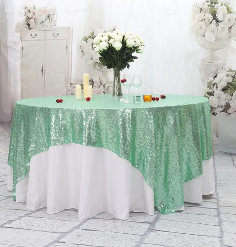 Miniatura 18 de PartyDelight Mantel de lentejuelas redondo de 50 pulgadas, color dorado claro, adorno de mesa para decoración de bodas, fiestas, cumpleaños