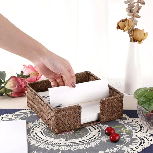 Miniatura 2 de Sumnacon Servilletero rectangular de mimbre tejido natural para mesa de comedor, cocina, restaurante, caramelos, decorativo