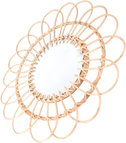 DOITOOL Espejo de pared de ratán para decoración de pared, espejo de pared de girasol, decoración de baño, mimbre, maquillaje, espejo de cristal