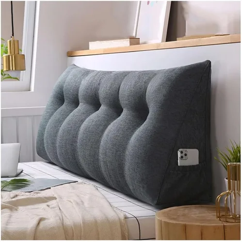 Miniatura 11 de Almohada triangular para cabecero, almohada de cuña grande para respaldo de lectura para sofá cama, cojín triangular con bolsillo y funda extraíble