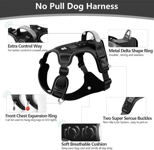 Miniatura 4 de Arnés mejorado para perro con soporte AirTag, chaleco ajustable a prueba de escapes para perros grandes al aire libre, chaqueta suave y transpirable