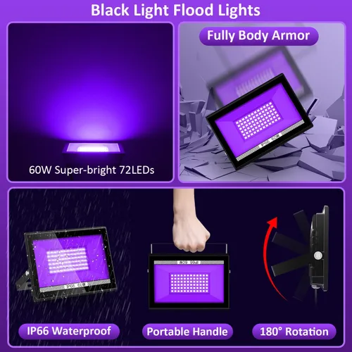 Miniatura 14 de T-SUN Barra de luz LED negra de 72 W, barras de luz negra con enchufe e interruptor, tira de luces de área de 22 x 22 pies para fiesta brillante