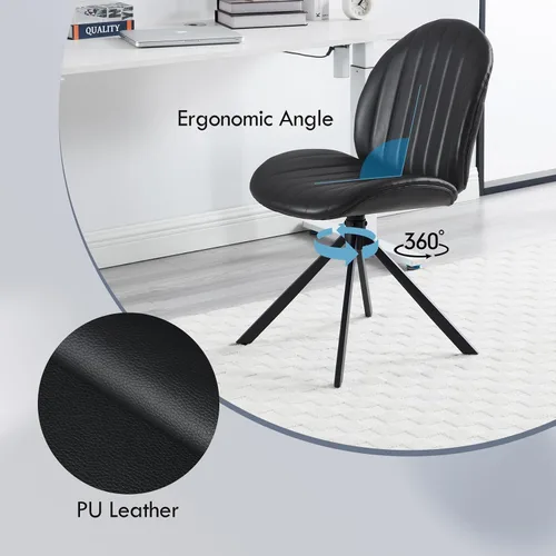 Miniatura 3 de Silla de oficina giratoria de piel sintética, sin ruedas, pequeña y cómoda silla de escritorio sin brazos de mediados de siglo, bonitas sillas