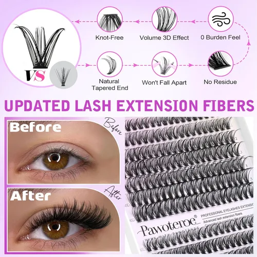Miniatura 4 de Kit de extensión de pestañas Pawotence DIY 280 piezas, racimos de pestañas, kit de extensión de pestañas, 9-16mm, 30D, 40D, pestañas individuales
