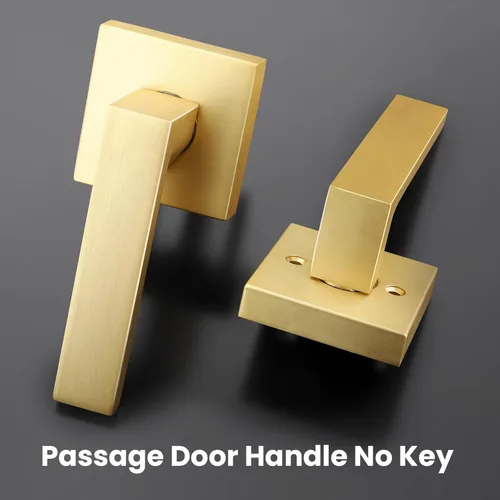 Miniatura 2 de EHOMEWARE 8 paquetes de manijas de puerta interior sin llave en acabado de latón satinado, manija de puerta de armario, palanca de puerta de paso