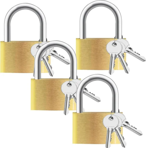 Lockwise 4 candados pequeños, candado con llave de latón macizo con llave, cerraduras con 12 mismas llaves, cerradura de casillero de gimnasio con