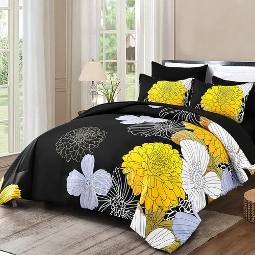 Miniatura 8 de Yiran - Juego de edredón de 7 piezas en una bolsa, edredón floral amarillo con flores, ropa de cama de microfibra suave, tamaño King