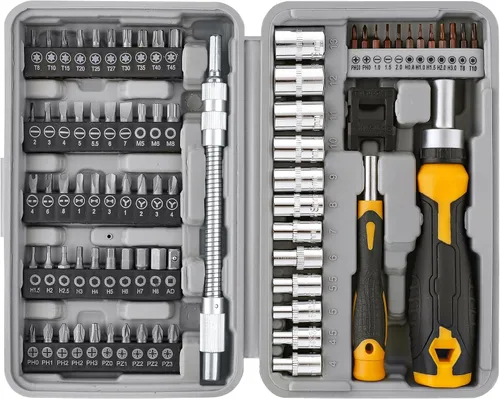 Miniatura 9 de Hi-Spec Juego de destornillador de trinquete de 48 piezas y juego de zócalos, trinquete mini de 0.6 cm y trinquete de liberación rápida, zócalos