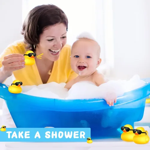 Miniatura 4 de 150 mini patos de goma amarillos a granel con 150 lentes de sol, regalos de pato de Navidad, pequeños juguetes de baño, flotadores, juguetes a